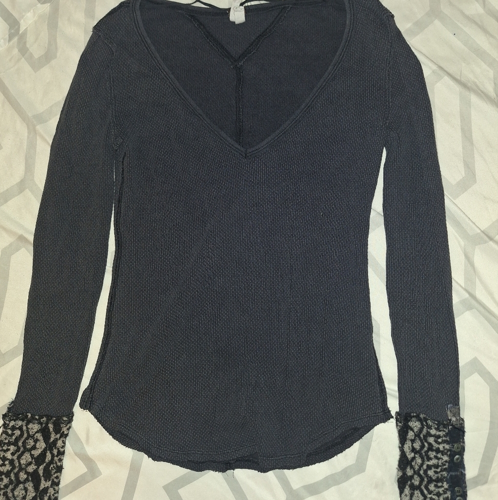We The Free Black V Neck Top